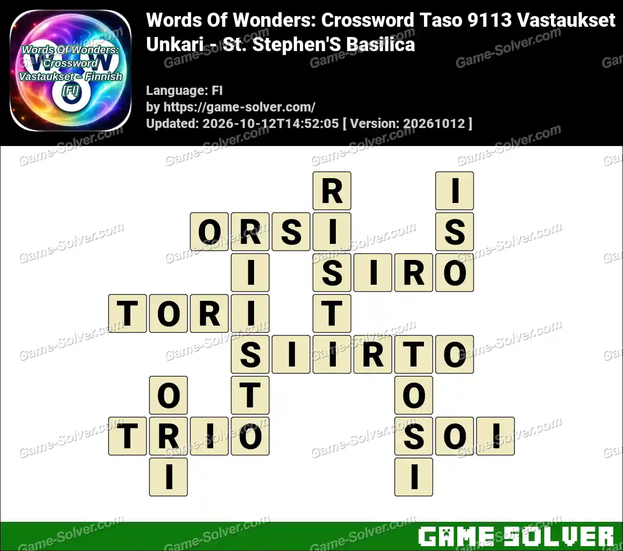 Words Of Wonders: Crossword Taso 9113 Vastaukset – Unkari – St. Stephen’S Basilica